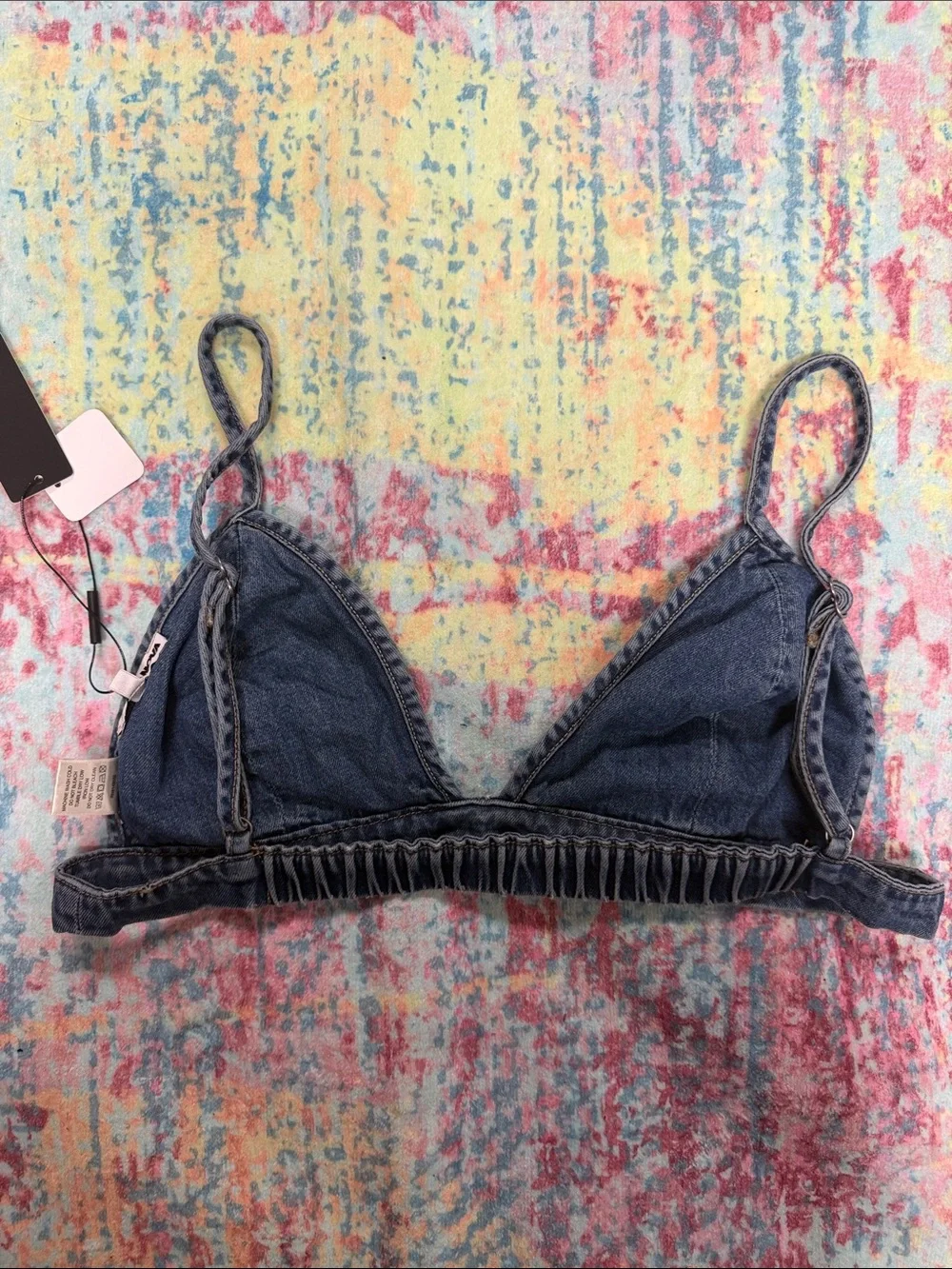 Fashion Nova Dark Blue Denim Triangle Bralette